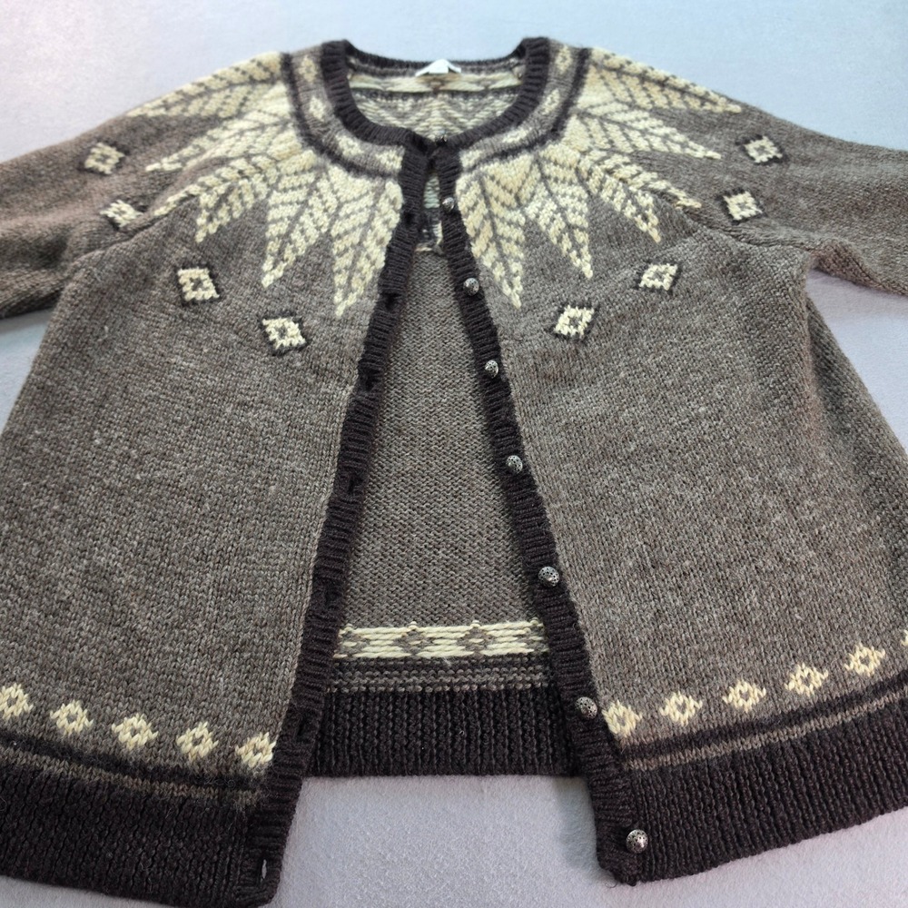 J. Jill Womens Brown Fair Isle Wool Blend Button Front Cardigan Sweater Size M - Picture 2 of 8